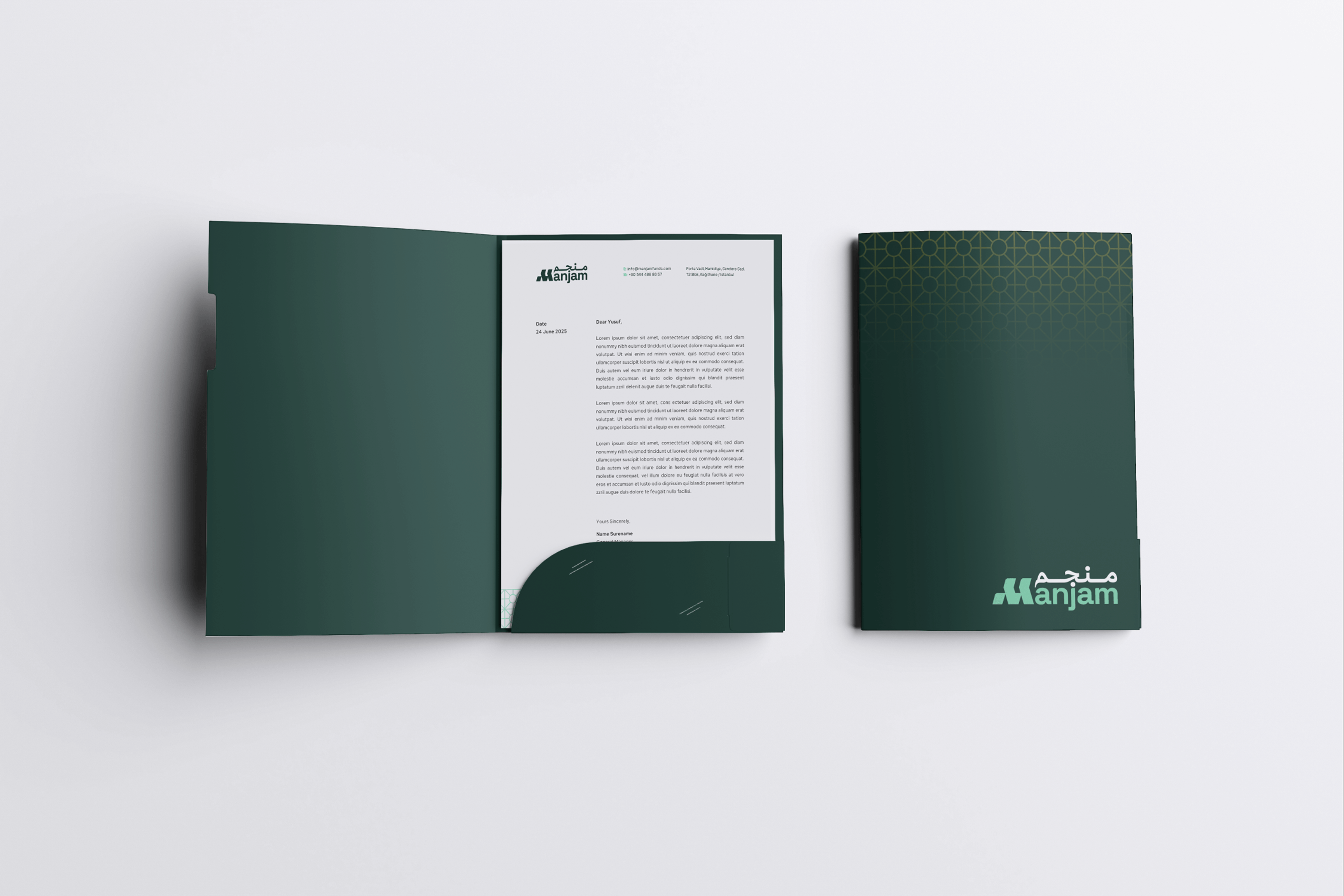 Manjam stationery - presentation folders and letterhead