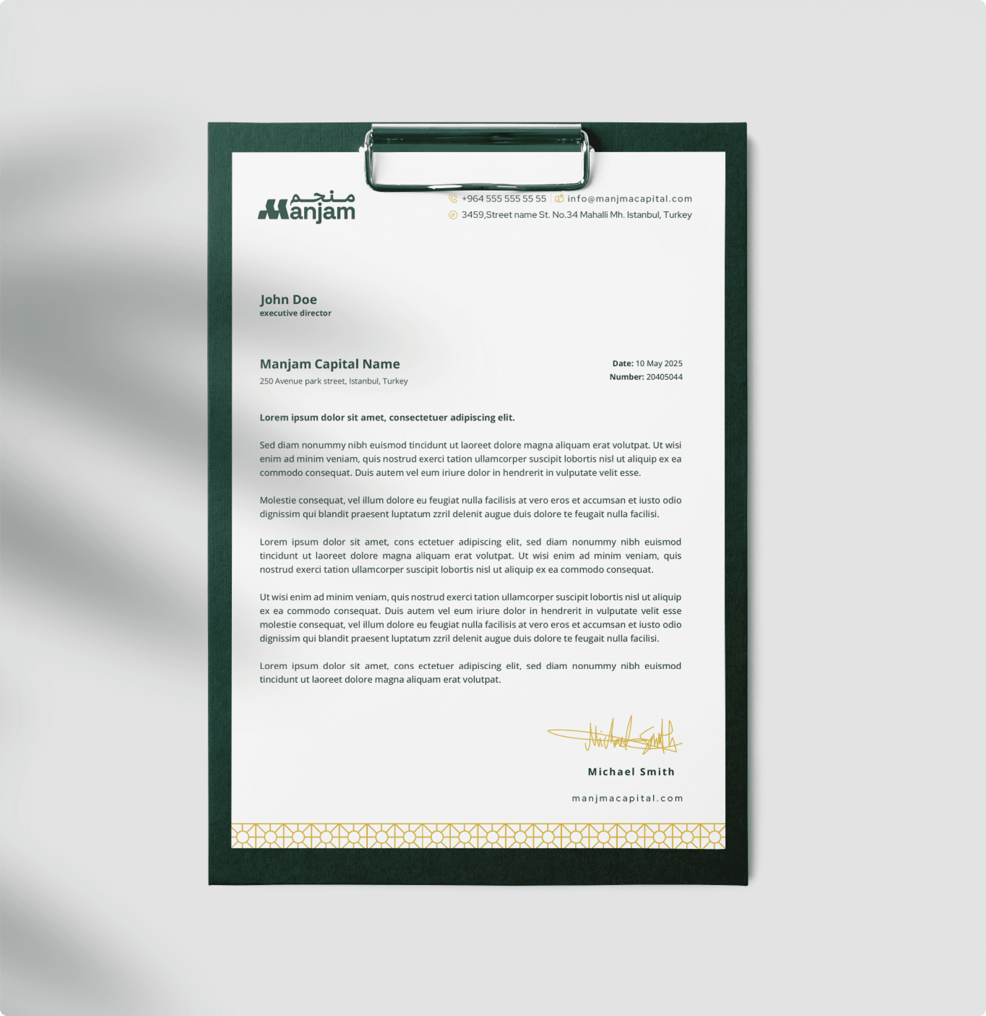 Manjam print deliverable - Corporate letterhead with Manjam branding