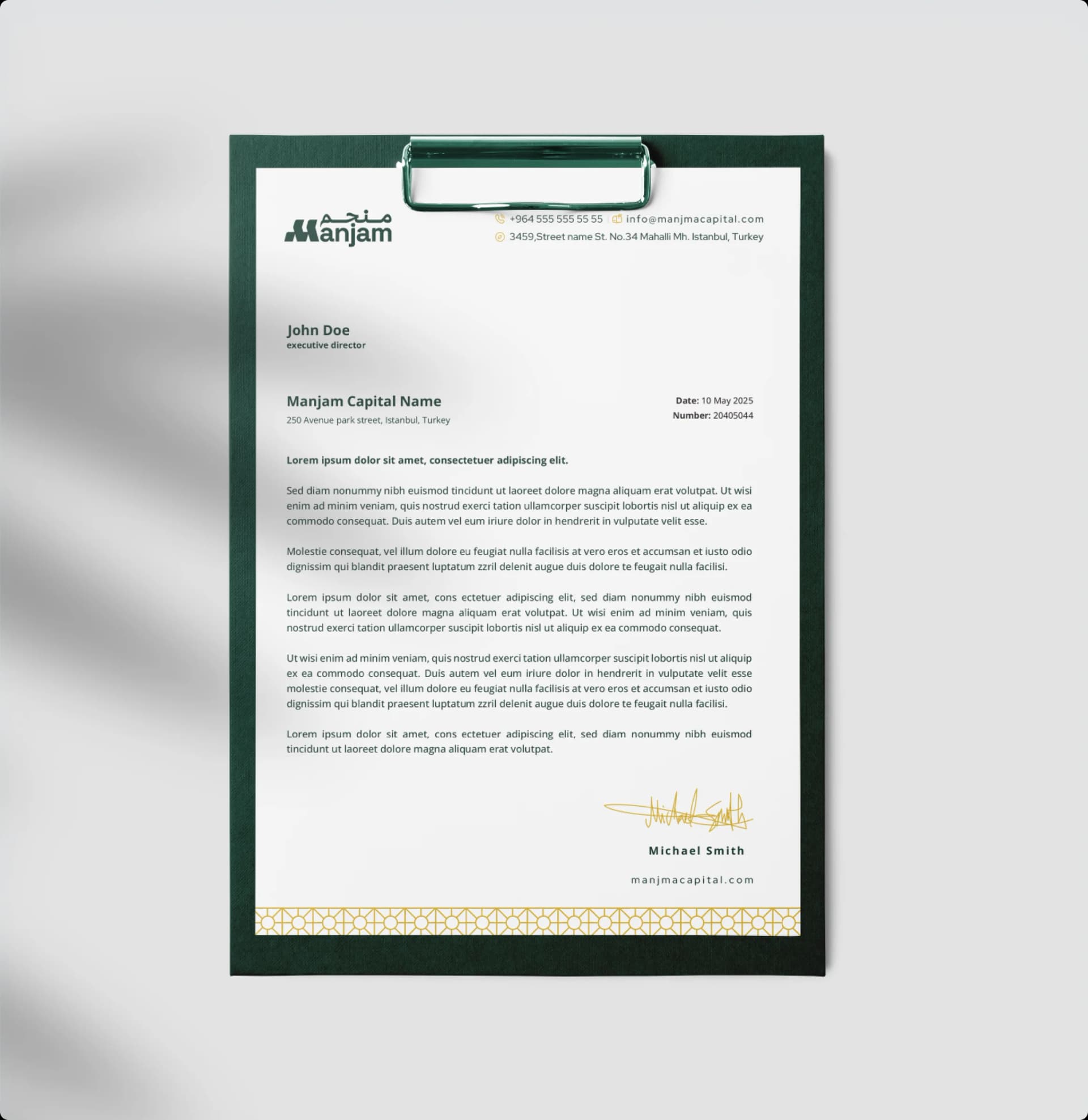 Manjam print deliverable - Corporate letterhead with Manjam branding